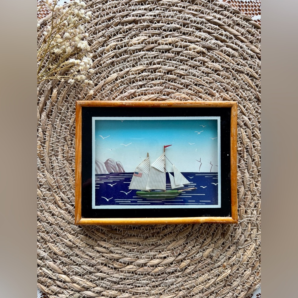 Vintage Miniature Handmade US Ship Shadowbox
